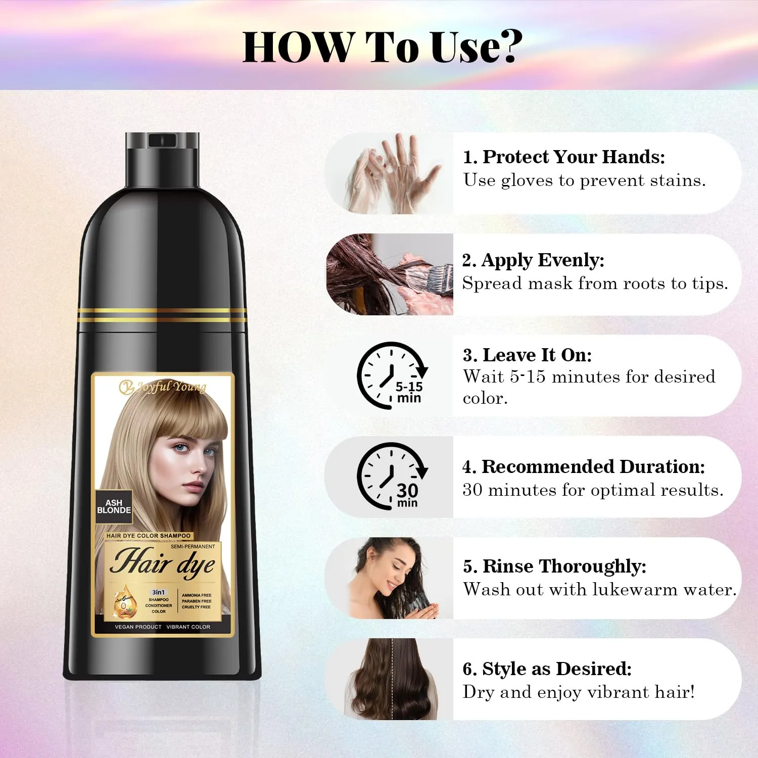 Natural Hair Dye Shampoo 3 IN 1, Gray Hair Coverage, Vegan, Ammonia-Free & Paraben-Free Hair Coloring Shampoo for Women & Men, Beard Dye for Men, Nourishing Gentle (ASH BLONDE)