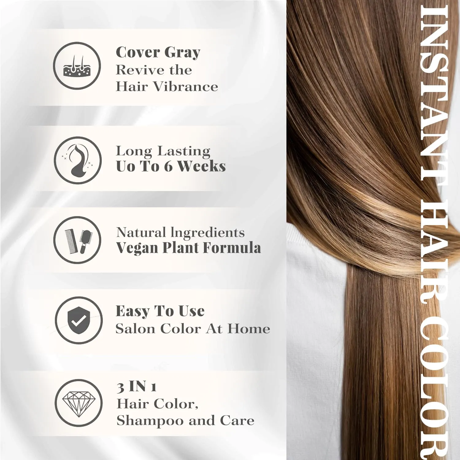 Natural Hair Dye Shampoo 3 IN 1, Gray Hair Coverage, Vegan, Ammonia-Free & Paraben-Free Hair Coloring Shampoo for Women & Men, Beard Dye for Men, Nourishing Gentle Easy to Use (ASH BROWN)