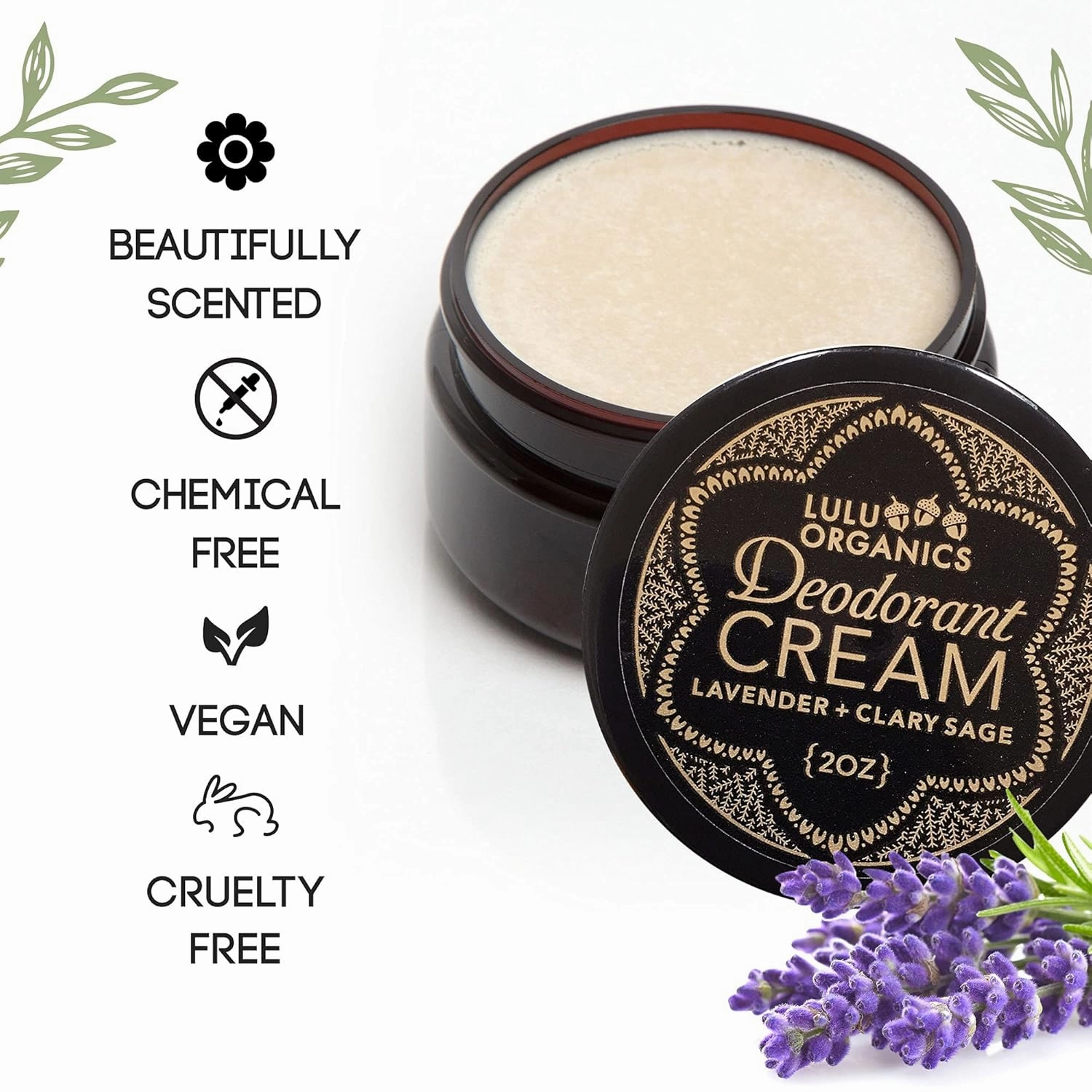 Natural Deodorant Cream – Aluminum and Cruelty Free, Long Lasting Odor for Women and Men, Vegan Formula, Gentle on Sensitive Skin, Non Toxic and Eco-Friendly, Lavender & Clary Sage, 2oz