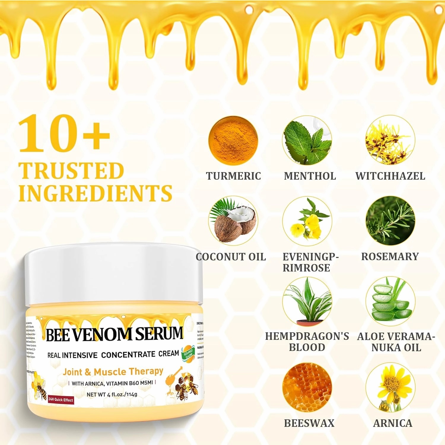 Natural Organic NZL Bee Venom Professional Serum Care, Joint & Muscle & Bone Cream Gel - for Back, Neck, Hand, Foot, Knee, Muscle, Shoulder, Hip, Nerve, Vitamin B6, Aloe Vera, Adult, Elderly