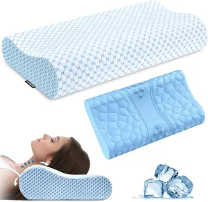 Neck Pillow Memory Foam Pillows - Cooling Neck Support Pillow for Pain Relief, Ergonomic Cervical Pillow for Sleeping, Orthopedic Contour Bed Pillow for Side, Back & Stomach Sleepers