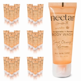 Nectar Bulk Body Wash | 50 Count, 1 oz | Sweet Orange Blossom, Mini Travel Size Toiletries (100% Recyclable Tube with Flip Top Cap), Airbnb Rentals, Suitable for All Skin Types