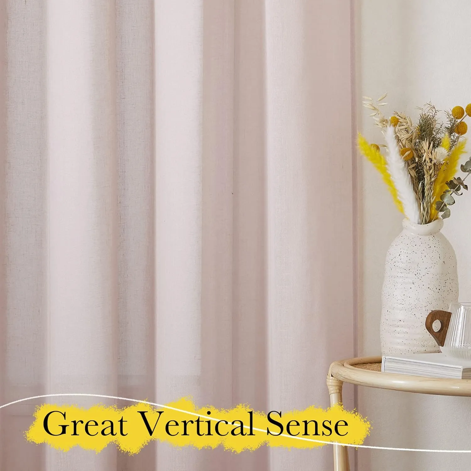 NICETOWN Blush Pink Linen Curtains for Princess Room, Rod Pocket & Back Tab Top Casual Semi Sheer Linen Blend Light Filtering Window Drapes Privacy for Nursery/Daughter's Bedroom, 2 Panels