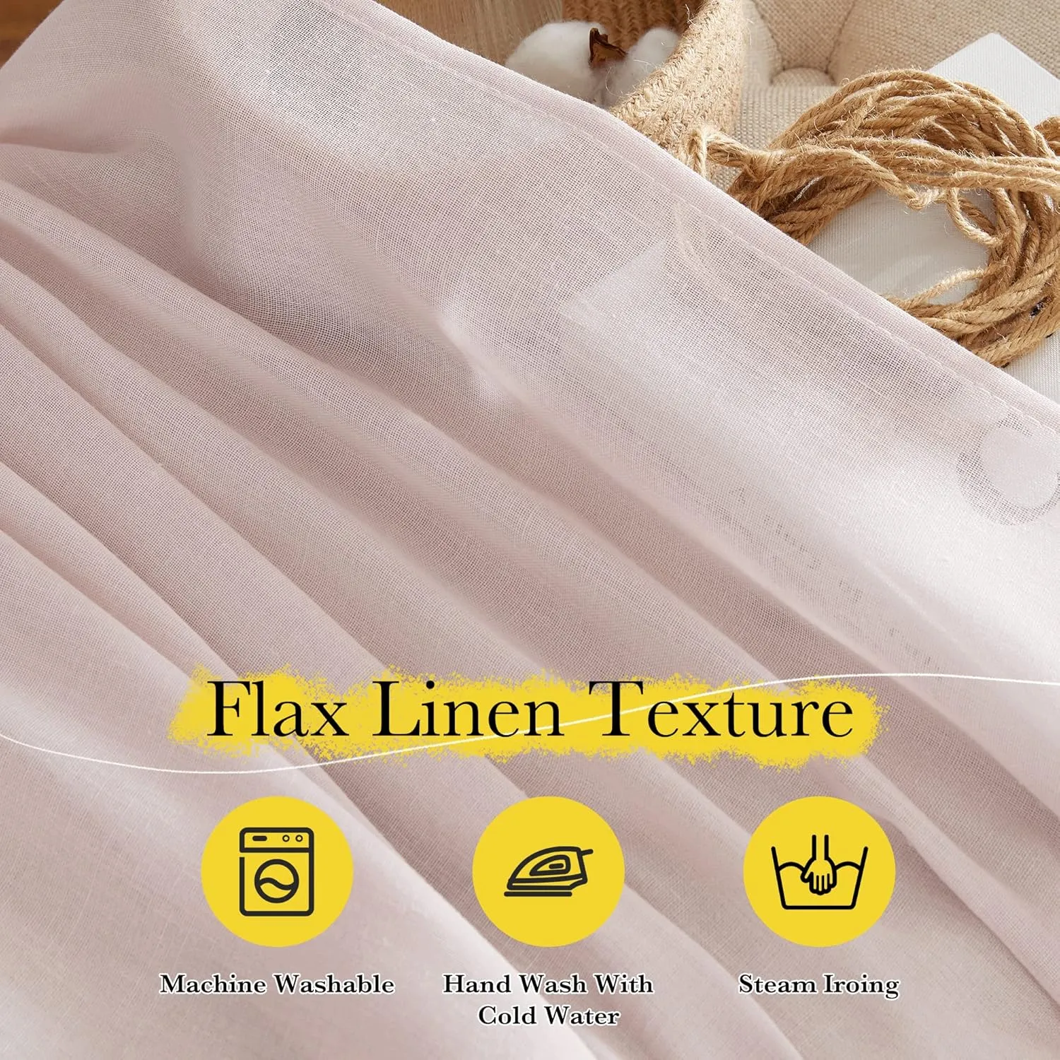 NICETOWN Blush Pink Linen Curtains for Princess Room, Rod Pocket & Back Tab Top Casual Semi Sheer Linen Blend Light Filtering Window Drapes Privacy for Nursery/Daughter's Bedroom, 2 Panels