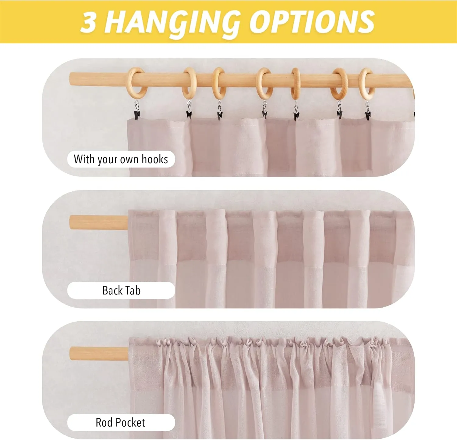 NICETOWN Blush Pink Linen Curtains for Princess Room, Rod Pocket & Back Tab Top Casual Semi Sheer Linen Blend Light Filtering Window Drapes Privacy for Nursery/Daughter's Bedroom, 2 Panels