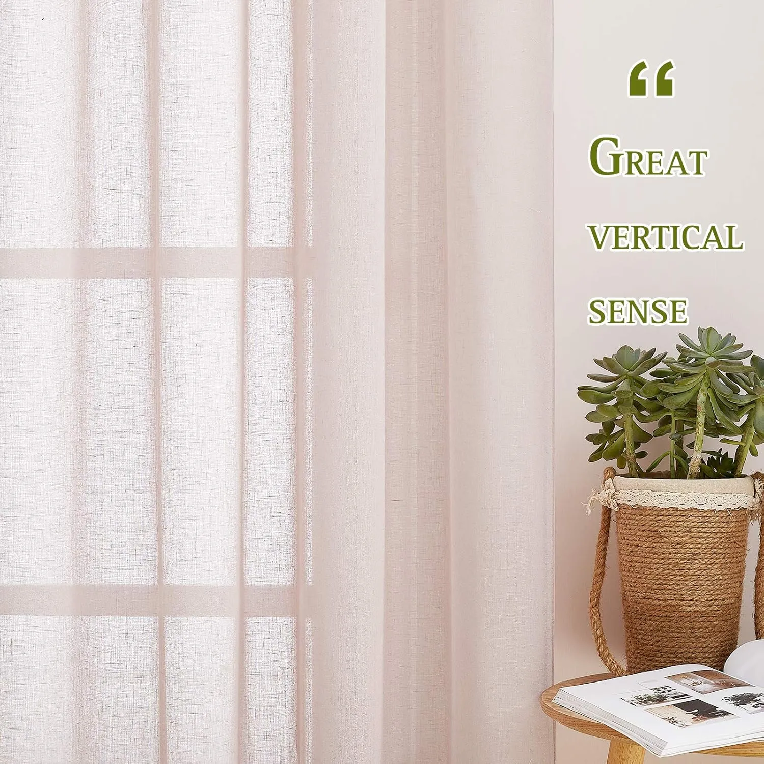 NICETOWN Semi Sheer Linen Pink Curtains for Girls Bedroom, Grommet Top Casual 84" Long Thick Semitransparent Flax Sheer Window Treatment Privacy for Nursery, 1 Panel = 52" W, 2 Panels, Dusty Blush