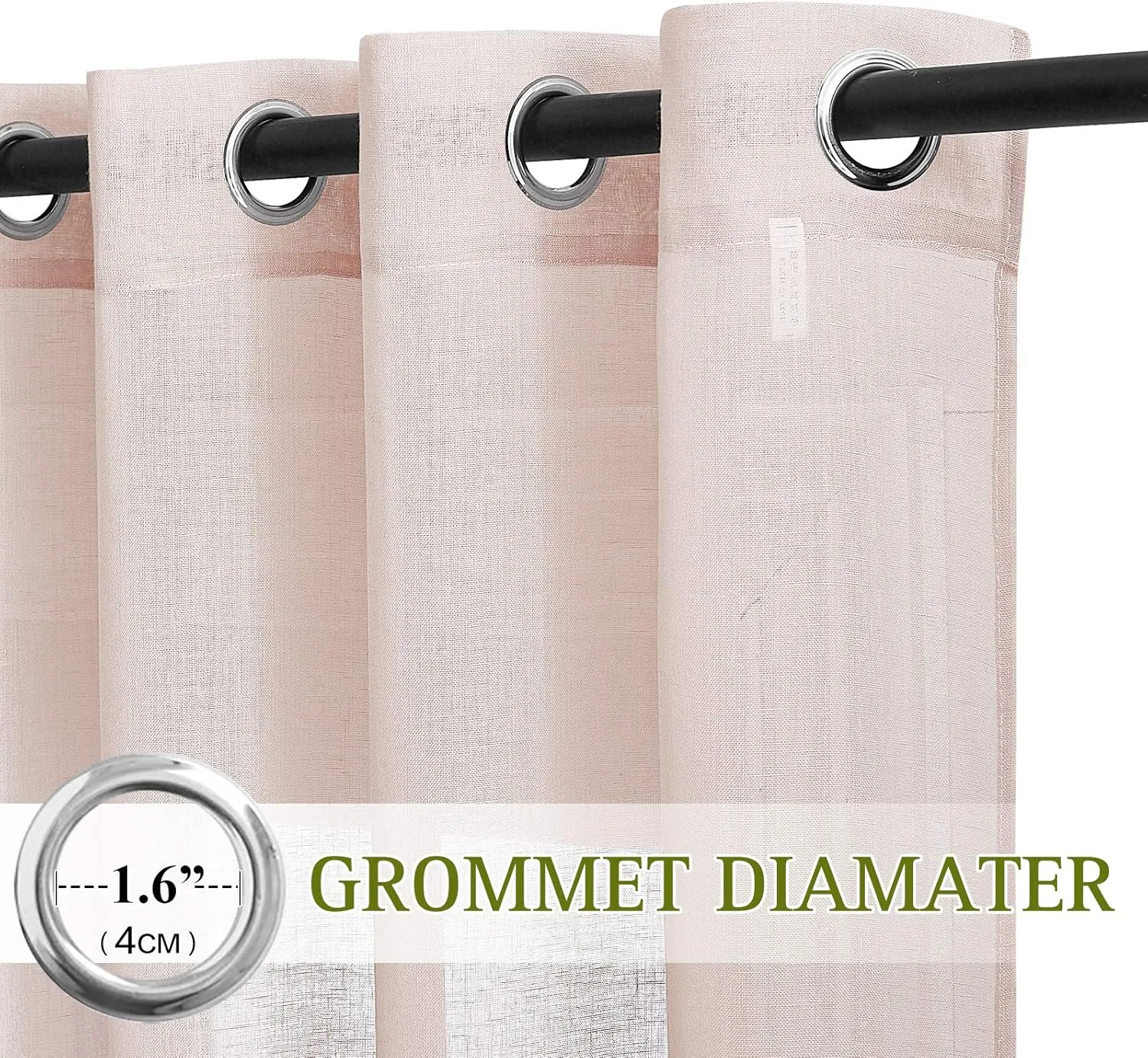 NICETOWN Semi Sheer Linen Pink Curtains for Girls Bedroom, Grommet Top Casual 84" Long Thick Semitransparent Flax Sheer Window Treatment Privacy for Nursery, 1 Panel = 52" W, 2 Panels, Dusty Blush
