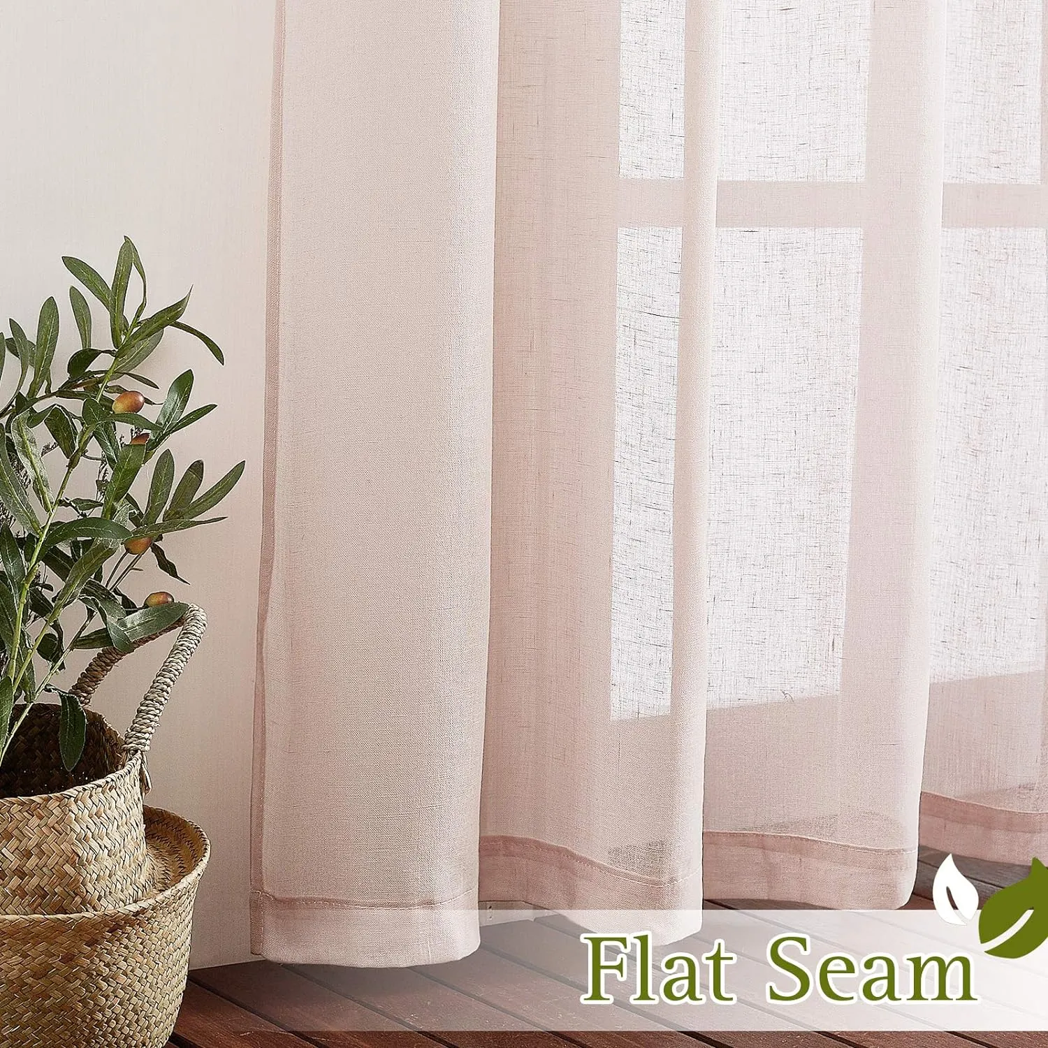 NICETOWN Semi Sheer Linen Pink Curtains for Girls Bedroom, Grommet Top Casual 84" Long Thick Semitransparent Flax Sheer Window Treatment Privacy for Nursery, 1 Panel = 52" W, 2 Panels, Dusty Blush