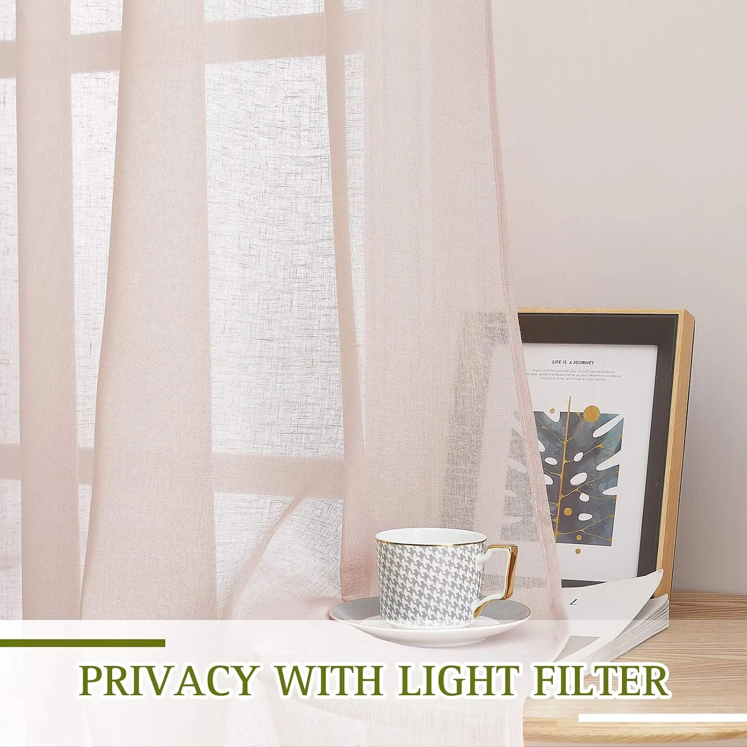 NICETOWN Semi Sheer Linen Pink Curtains for Girls Bedroom, Grommet Top Casual 84" Long Thick Semitransparent Flax Sheer Window Treatment Privacy for Nursery, 1 Panel = 52" W, 2 Panels, Dusty Blush