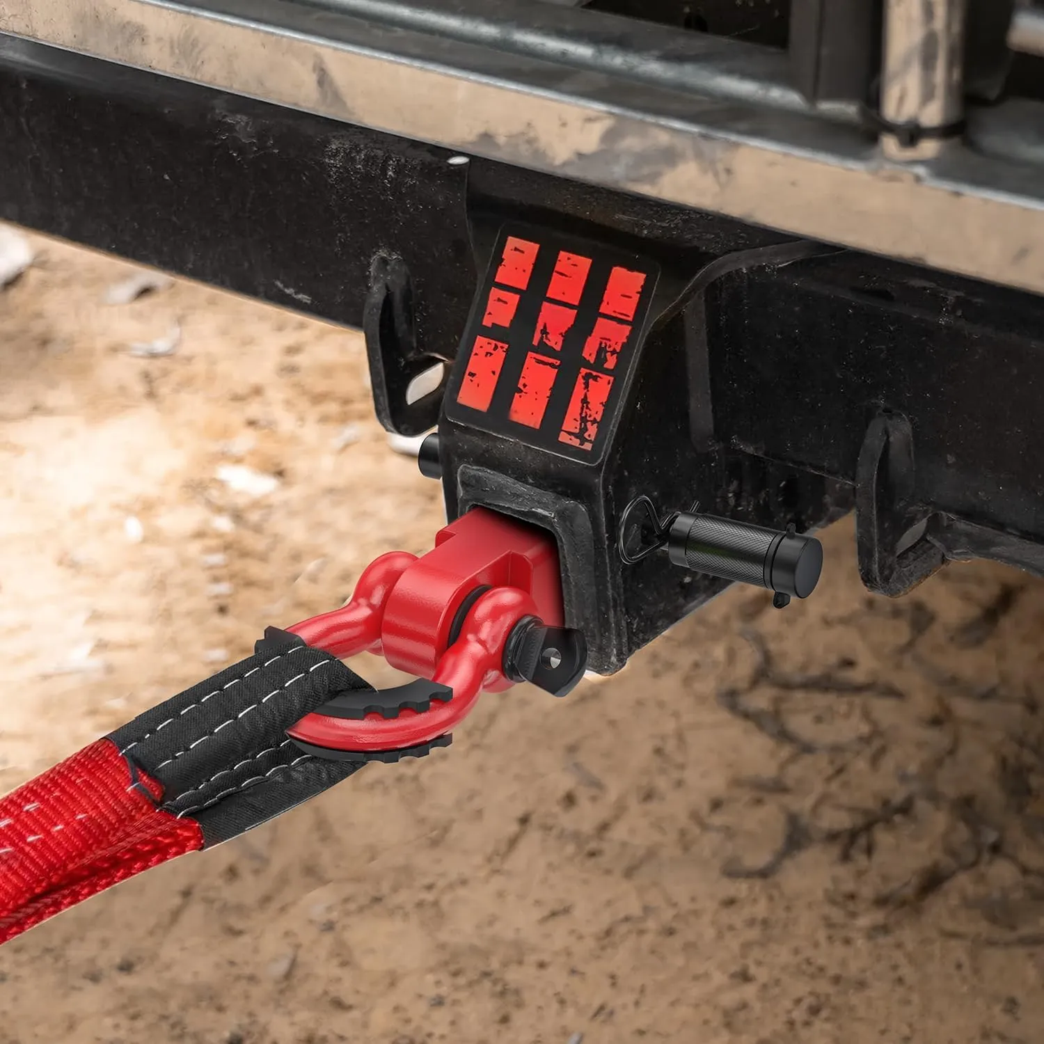 Nilight Anti-Theft Shackle Hitch Receiver 2Inch 45000 LBs Breaking Strength 3/4" Anti-Theft D Ring Shackle 5/8" Trailer Hitch Lock Pin Heavy Duty Solid Towing Kit for Trucks Off Road (Red)