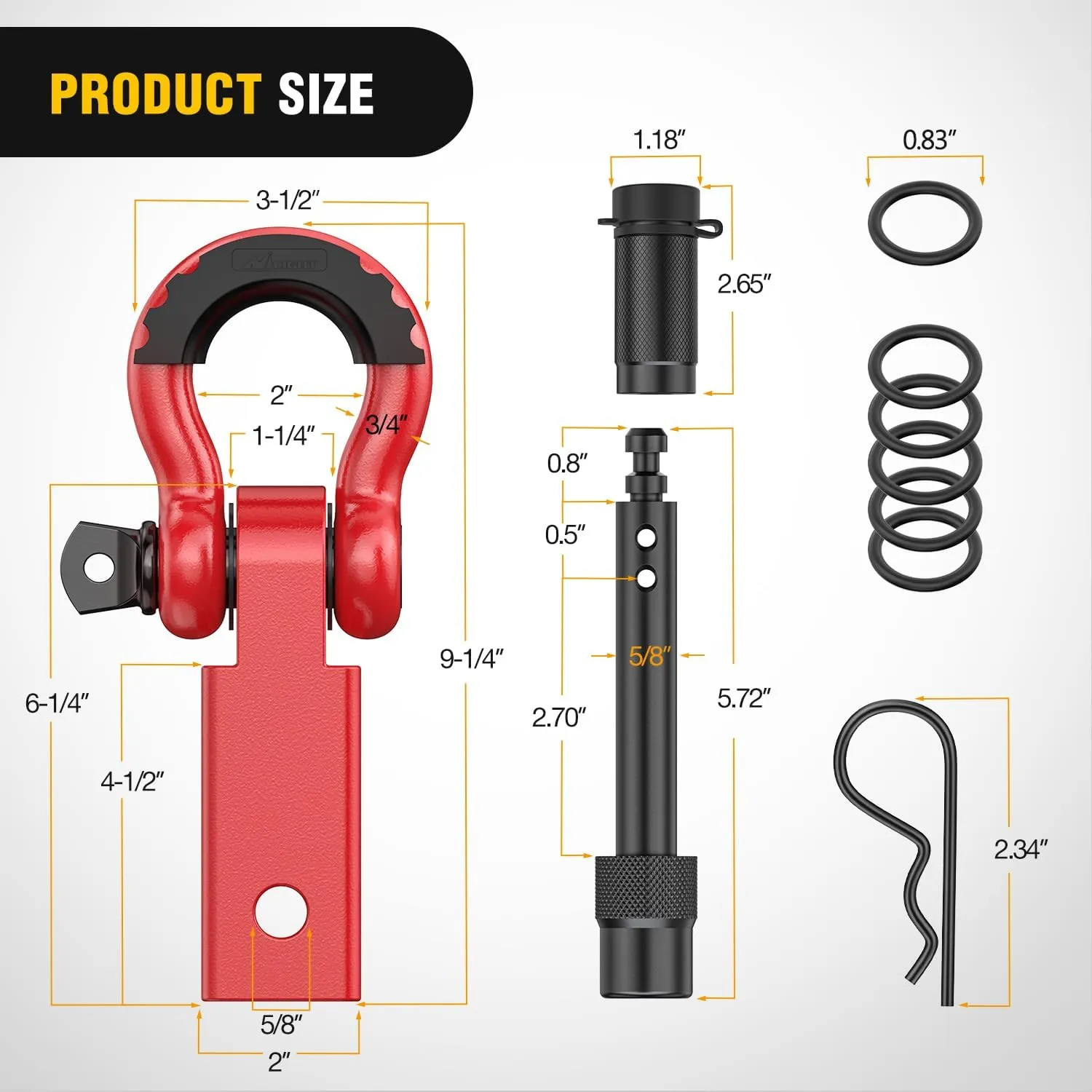Nilight Anti-Theft Shackle Hitch Receiver 2Inch 45000 LBs Breaking Strength 3/4" Anti-Theft D Ring Shackle 5/8" Trailer Hitch Lock Pin Heavy Duty Solid Towing Kit for Trucks Off Road (Red)