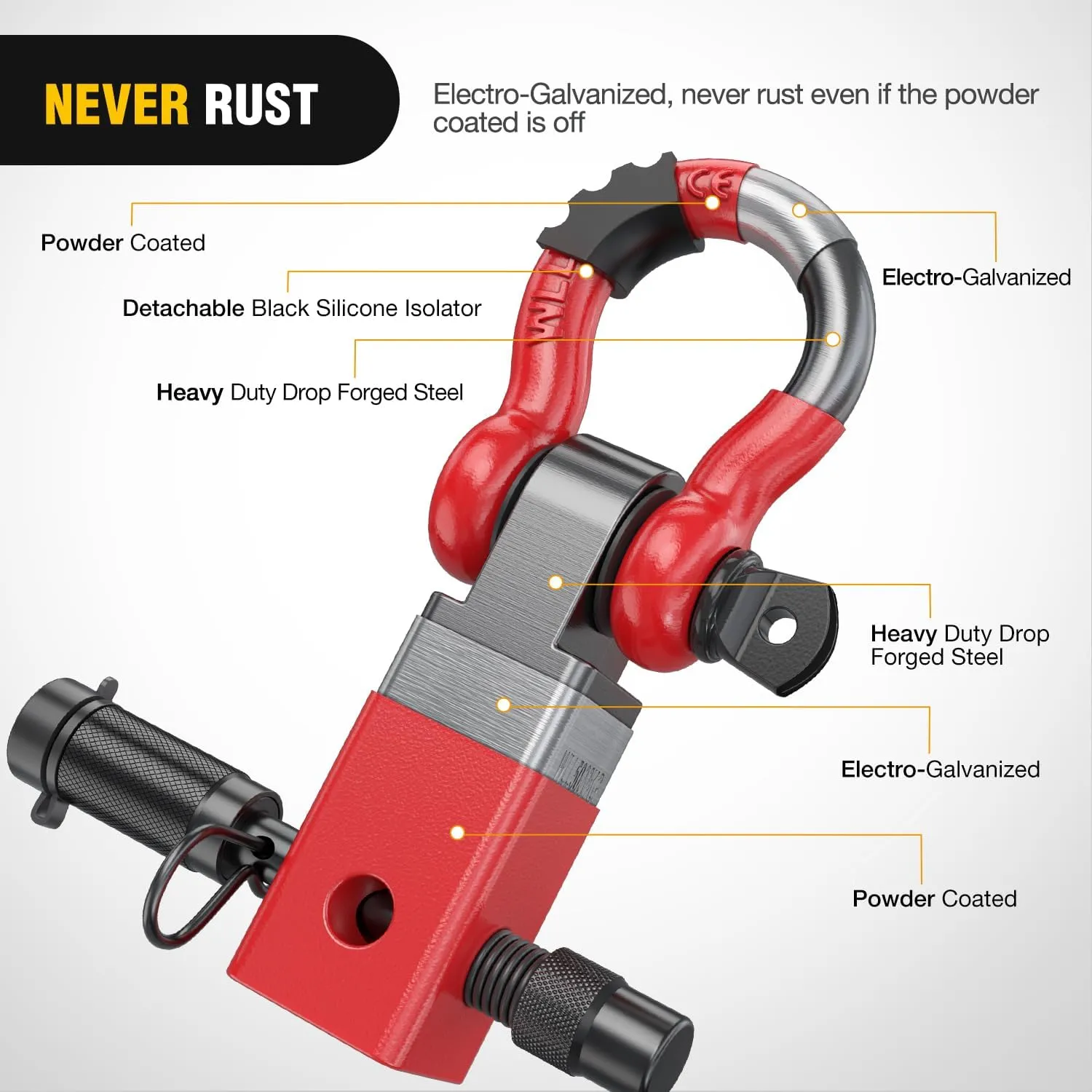 Nilight Anti-Theft Shackle Hitch Receiver 2Inch 45000 LBs Breaking Strength 3/4" Anti-Theft D Ring Shackle 5/8" Trailer Hitch Lock Pin Heavy Duty Solid Towing Kit for Trucks Off Road (Red)