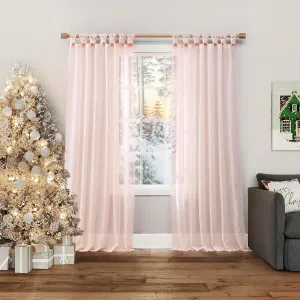No. 918 Margaret 2-Pack Holiday Twist Tab Crushed Texture Sheer Tab Top Curtain Panel Pair, 51" x 84", Blush
