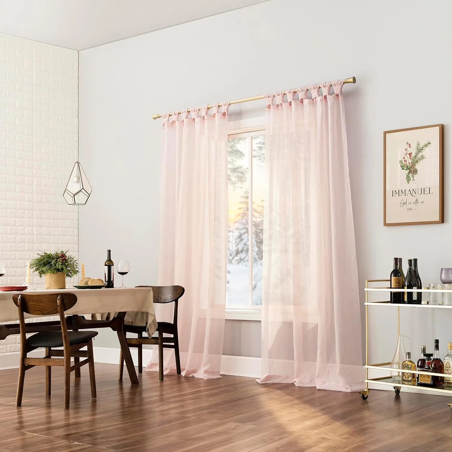 No. 918 Margaret 2-Pack Holiday Twist Tab Crushed Texture Sheer Tab Top Curtain Panel Pair, 51" x 84", Blush