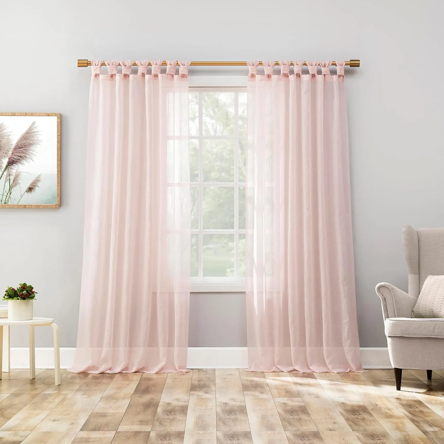 No. 918 Margaret 2-Pack Holiday Twist Tab Crushed Texture Sheer Tab Top Curtain Panel Pair, 51" x 84", Blush