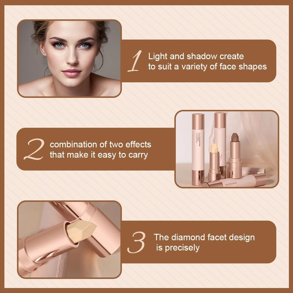 No Limits Cream Bronzer Stick, 2024 Upgrade 2 In 1 Double Ends Matte Contour Stick, Natural Matte Cream Bronzer and Contour Stick Lasting Creamy Sculpting Double Headed Makeup Contour Stick (01 02)