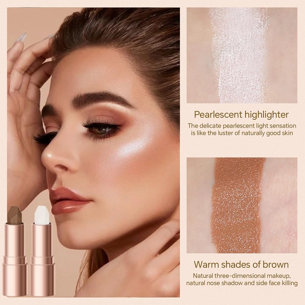 No Limits Cream Bronzer Stick, 2024 Upgrade 2 In 1 Double Ends Matte Contour Stick, Natural Matte Cream Bronzer and Contour Stick Lasting Creamy Sculpting Double Headed Makeup Contour Stick (01 02)