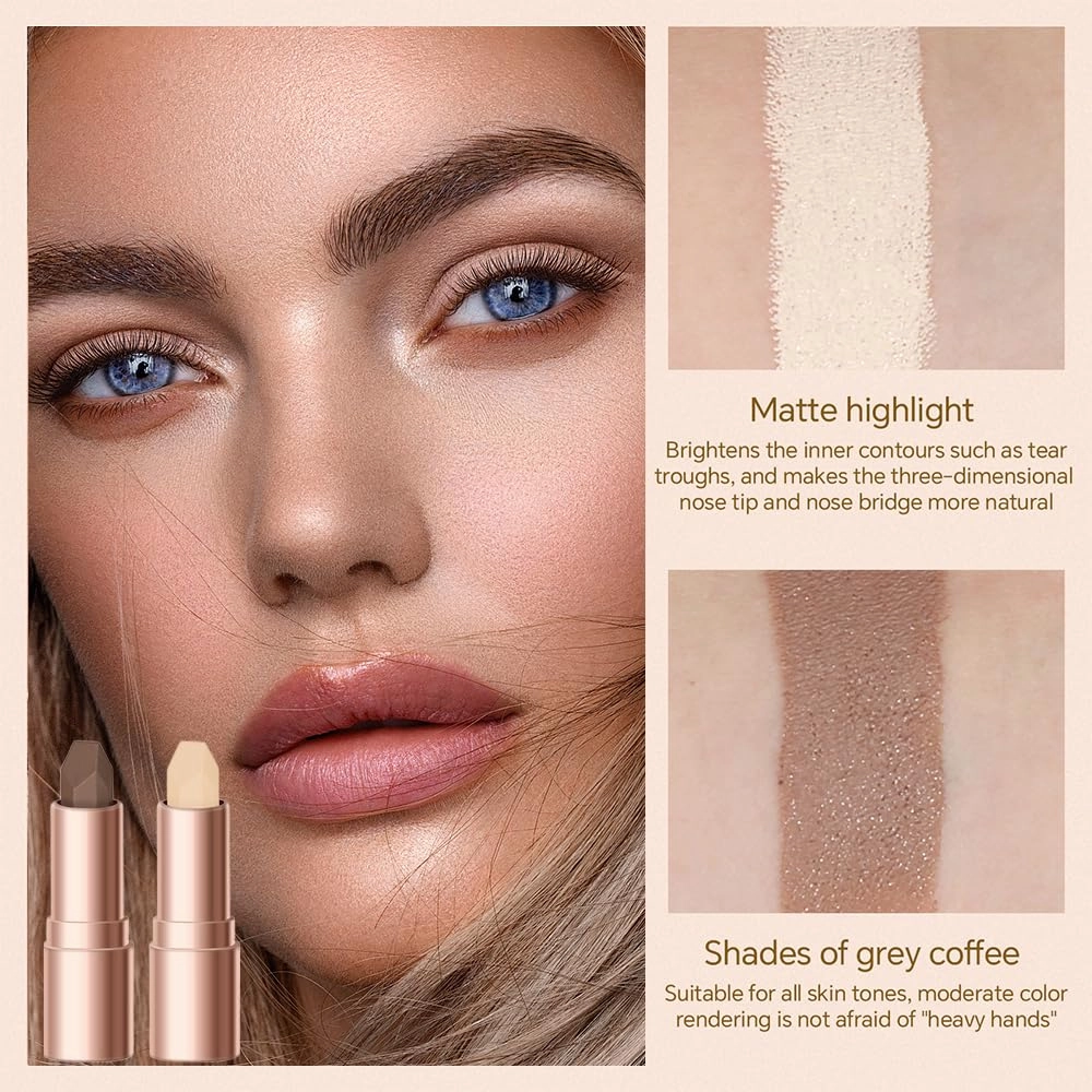 No Limits Cream Bronzer Stick, 2024 Upgrade 2 In 1 Double Ends Matte Contour Stick, Natural Matte Cream Bronzer and Contour Stick Lasting Creamy Sculpting Double Headed Makeup Contour Stick (01 02)