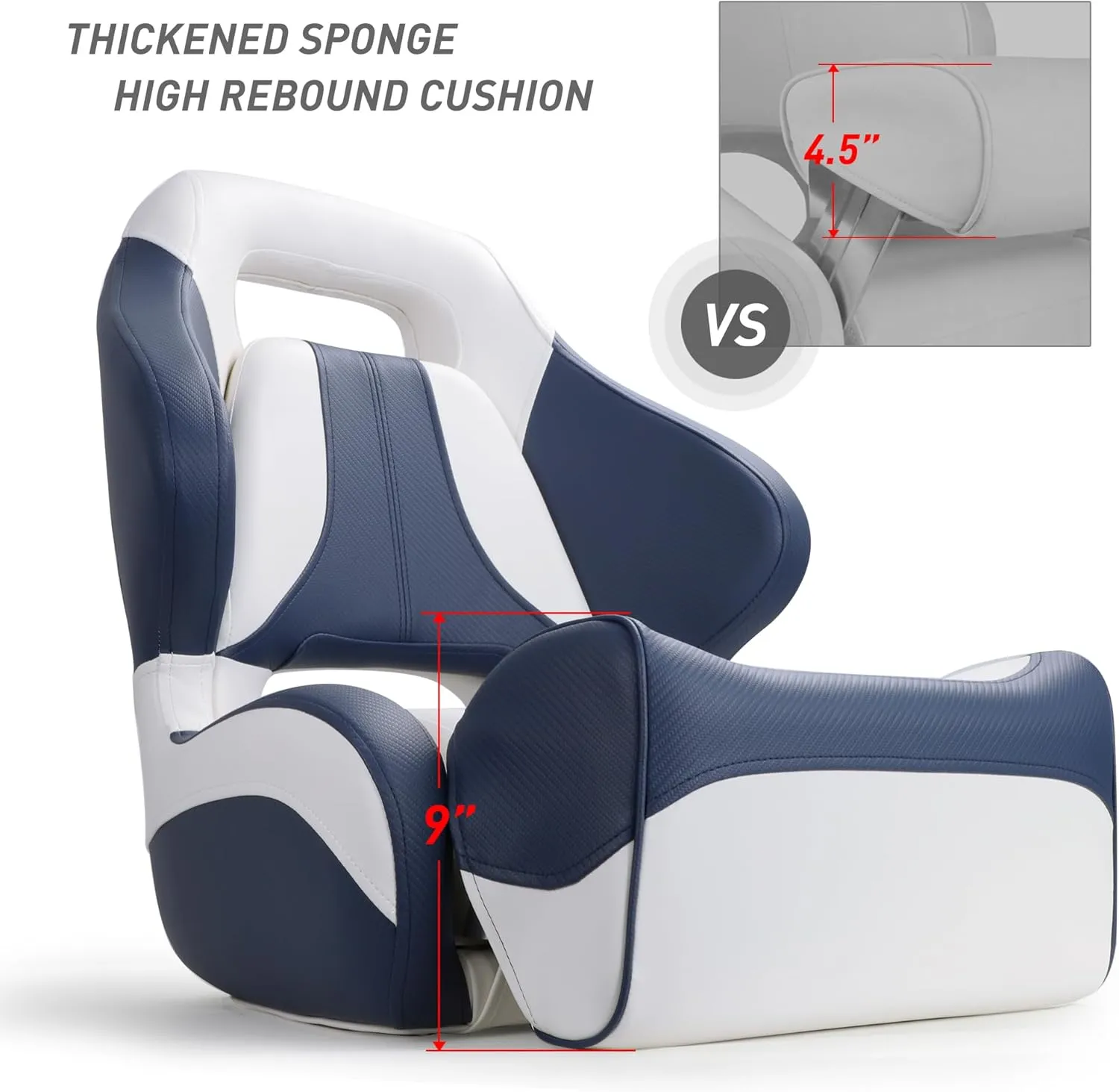 NORTHCAPTAIN Premium Pontoon Captain's Chair Sport Flip Up Boat Bucket Seat with Boat Seat Cover,White/Navy Blue