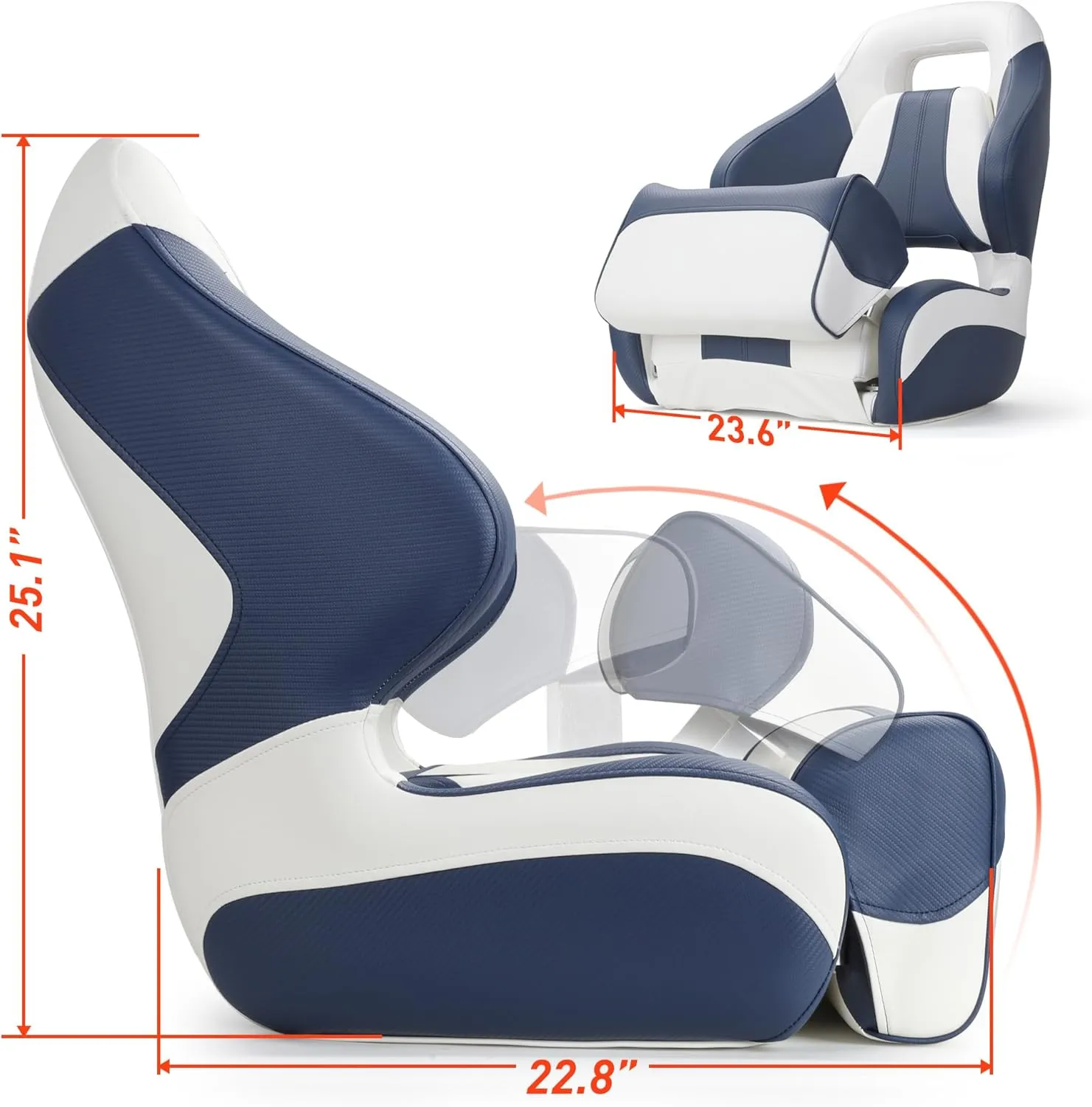 NORTHCAPTAIN Premium Pontoon Captain's Chair Sport Flip Up Boat Bucket Seat with Boat Seat Cover,White/Navy Blue