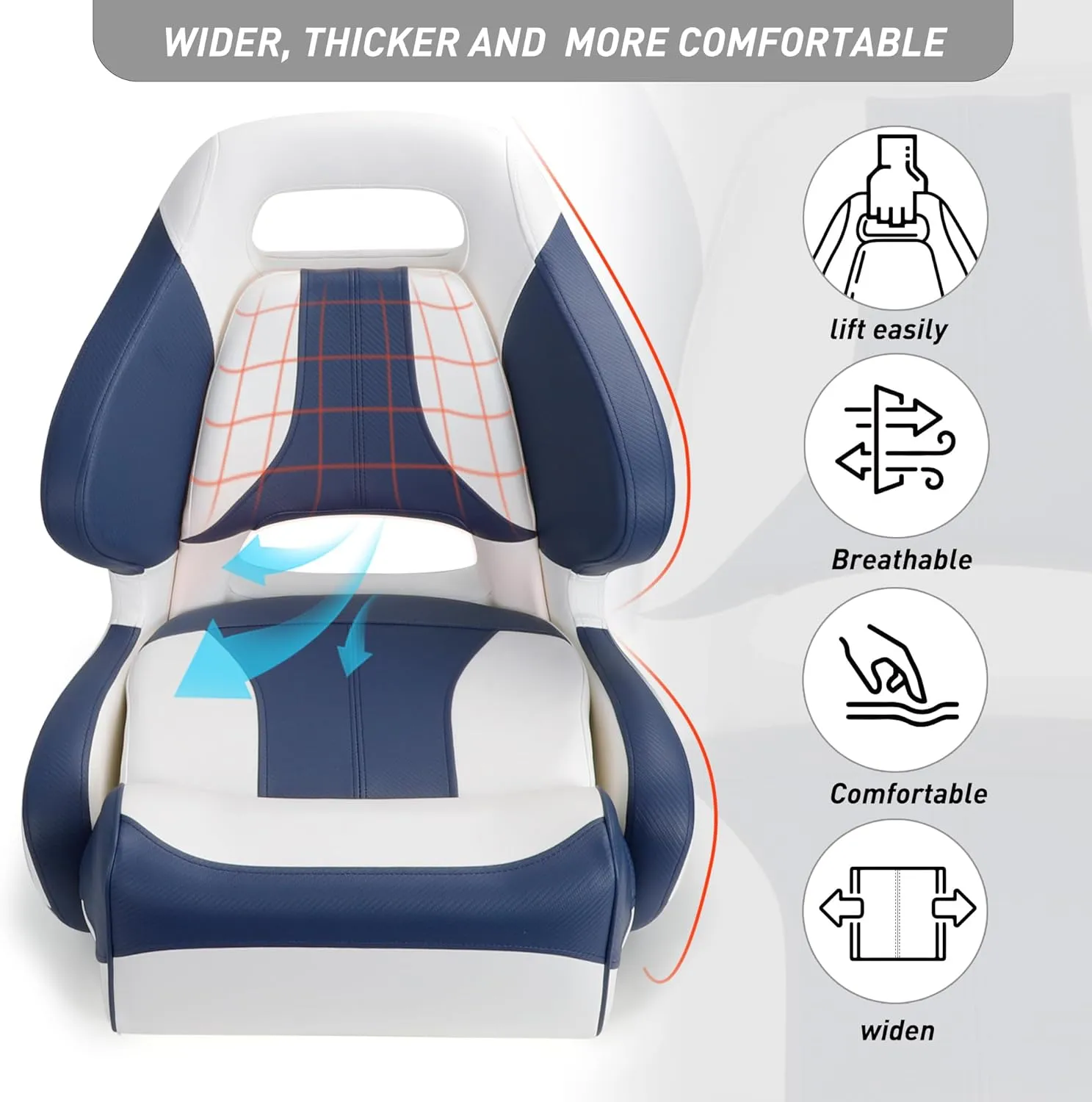 NORTHCAPTAIN Premium Pontoon Captain's Chair Sport Flip Up Boat Bucket Seat with Boat Seat Cover,White/Navy Blue