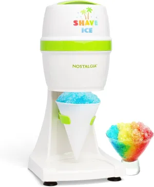 Nostalgia Snow Cone Shaved Retro Includes 1 Reusable Plastic Cup and Ice Molds, White, Green
