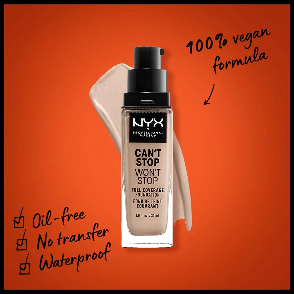 NYX PROFESSIONAL MAKEUP Can't Stop Won't Stop Foundation, 24h Full Coverage Matte Finish - Porcelain