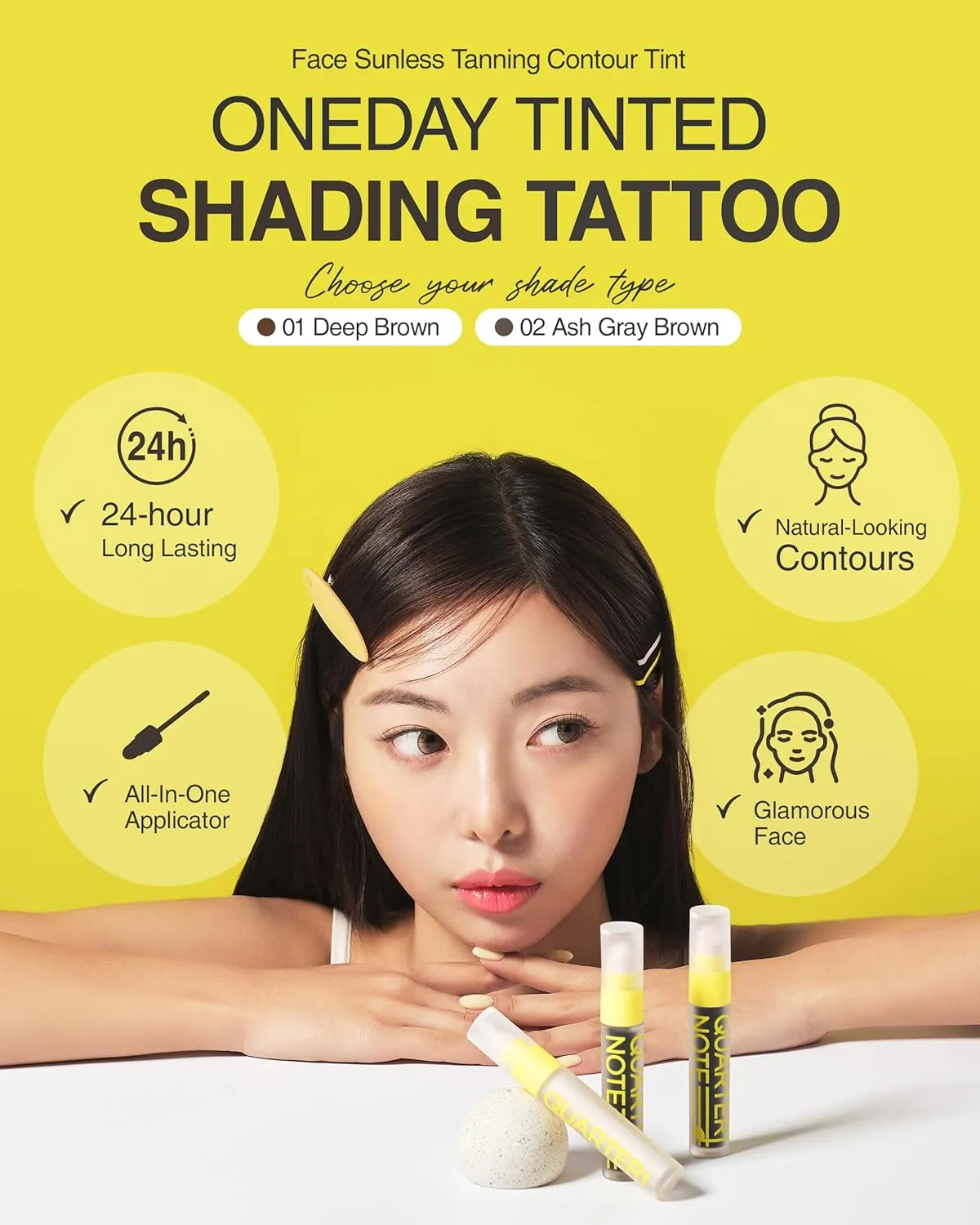 One Day Tinted Shading Korean Vegan, Waterproof, and Long-Lasting Contour Makeup Stick with Smudging Sponge Tip for Warm Underton and Light Tone - Ash Gray Brown