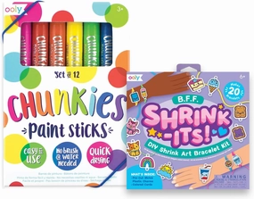 Ooly Shrink-Its! 24 PC DIY Shrinking Art Bracelet Kit That Creates BFF Bracelets & Chunkies Quick Drying Tempera Paint Sticks for Kids, Classic Colors, Set of 12
