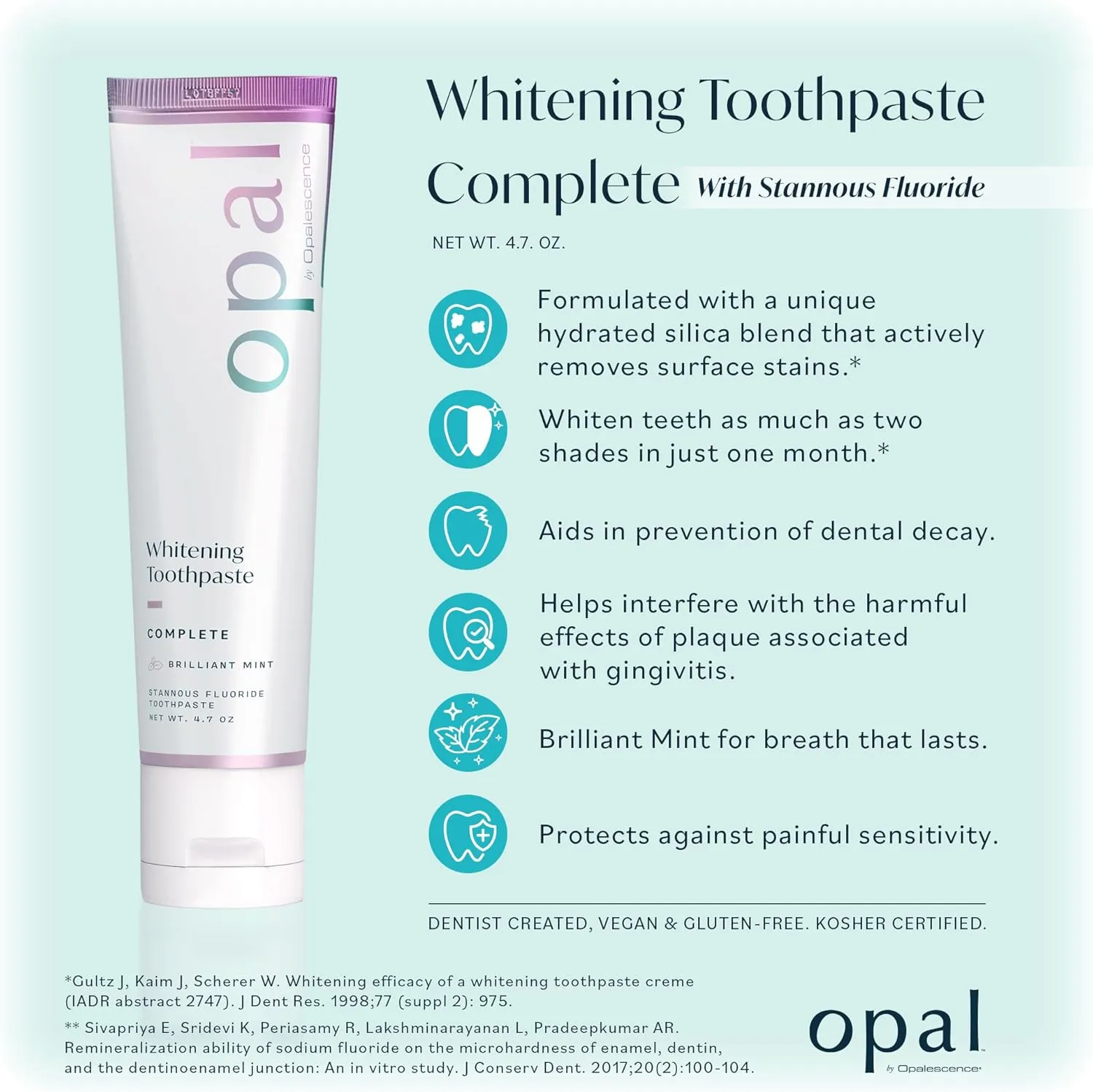 Opalescence Complete Stannous Fluoride for Prevention of Dental Decay, Sensivity, Gengivites & Whitening - (Pack of 3) Mint - 4.7 Ounce 5823-3