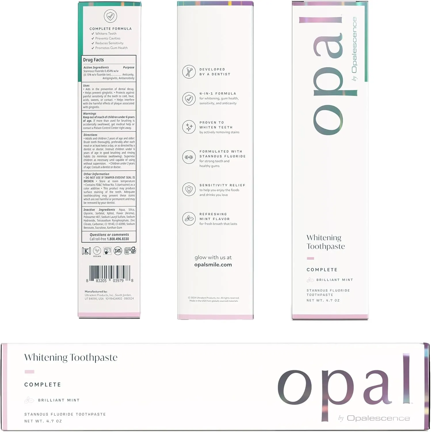 Opalescence Complete Stannous Fluoride for Prevention of Dental Decay, Sensivity, Gengivites & Whitening - (Pack of 3) Mint - 4.7 Ounce 5823-3