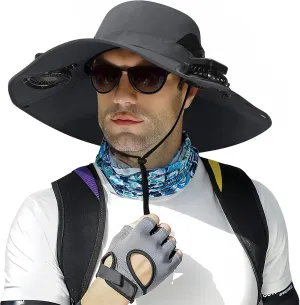 Outdoor Wide Brim Sun Hat with Solar Fan - 2025 Sun Bucket Hat for Men Women, UPF 50  Bucket Fishing Beach Hat Fan Built in