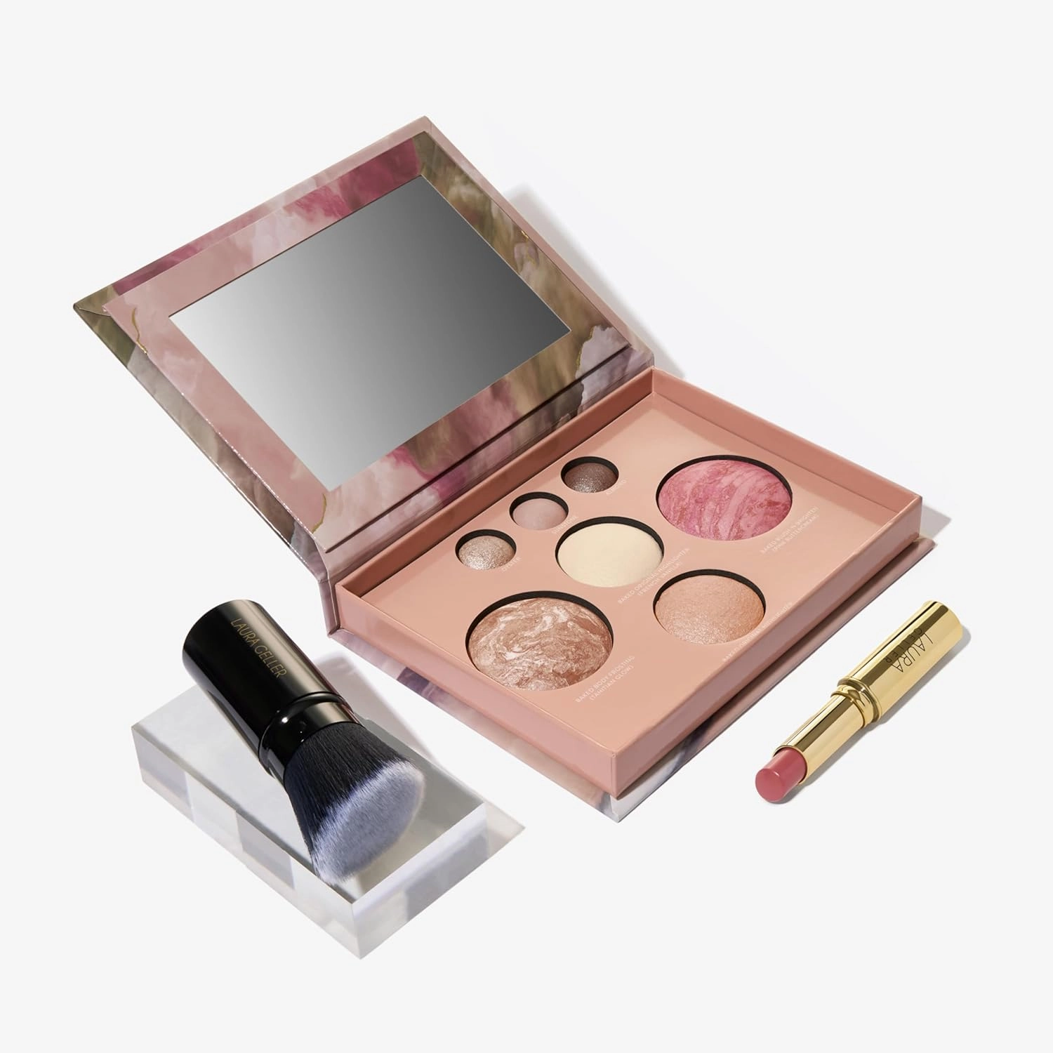 Own Your Age Kit: Best of the Best Palette   Jelly Balm Tinted Lip Color, Just Peachy   Retractable Angled Kabuki Brush