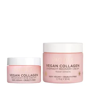 Pacifica Vegan Collagen Overnight Face & Eye Cream Set of 2 – Night Cream   Anti-Aging Lotion - Plumping Collagen Moisturizer & Undereye Treatment Infused w/Hyaluronic Acid & Caffeine Hydrates & Firm