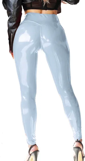 Patent Faux Leather Leggings for Women High Waisted Butt Lifting Lacquer Pleather Latex Shiny Pants Concert Outfits