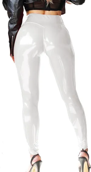 Patent Faux Leather Leggings for Women High Waisted Butt Lifting Lacquer Pleather Latex Shiny Pants Concert Outfits