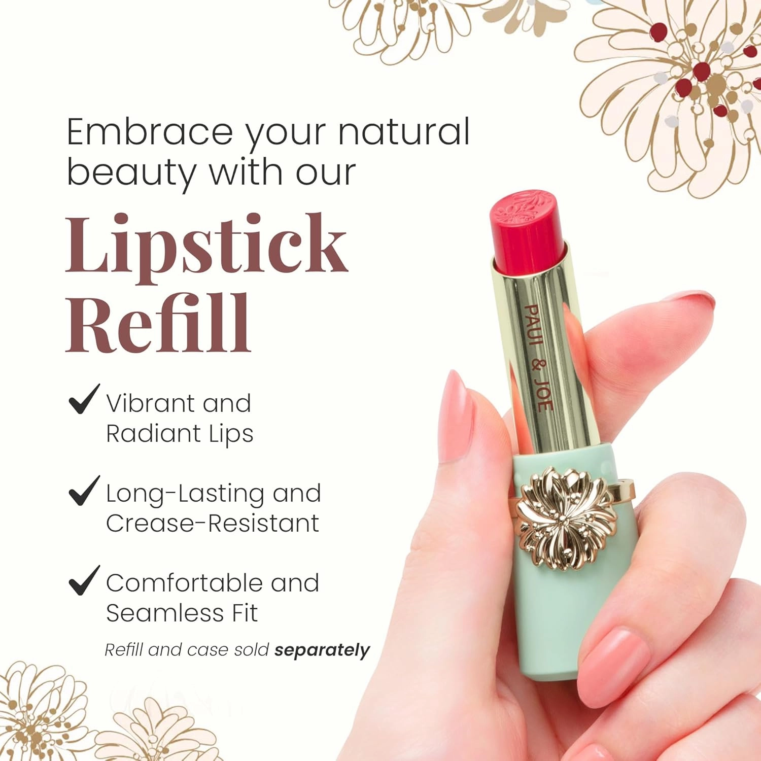Paul & Joe Moisturizing Lipstick Refill Only, Case Sold Separately, Long Lasting Lipstick for Highly-Pigmented Lip Color, 02 Tulip Petals - Sweet and Heart-racing Tulip Pink Lip Stick, 0.10 oz
