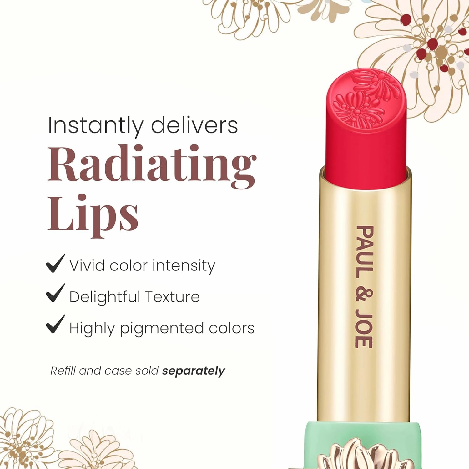 Paul & Joe Moisturizing Lipstick Refill Only, Case Sold Separately, Long Lasting Lipstick for Highly-Pigmented Lip Color, 02 Tulip Petals - Sweet and Heart-racing Tulip Pink Lip Stick, 0.10 oz