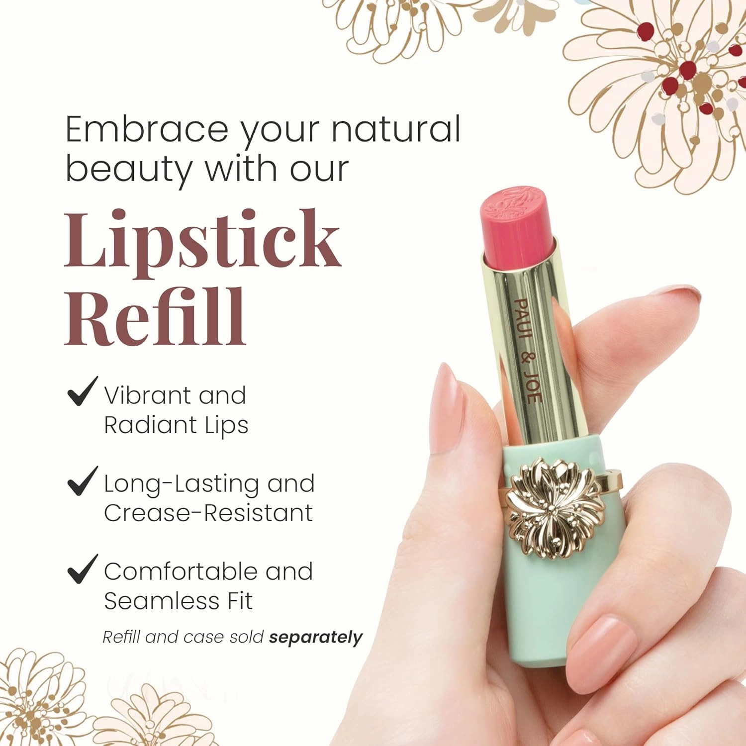 Paul & Joe Moisturizing Lipstick Refill Only, Case Sold Separately, Long Lasting Lipstick for Highly-Pigmented Lip Color, 13 Fairy Shoes - Innocent Baby Pink Lip Stick, 0.10 oz