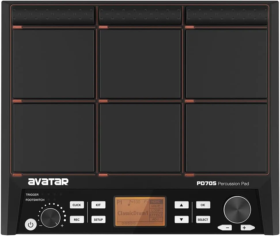 PD705 Sample Pad, Portable Multipad for Drummers, With 9 Velocity Sensitive Drum Pads, 592 Percussion Sounds, Support USB/MIDI In Out/AUX