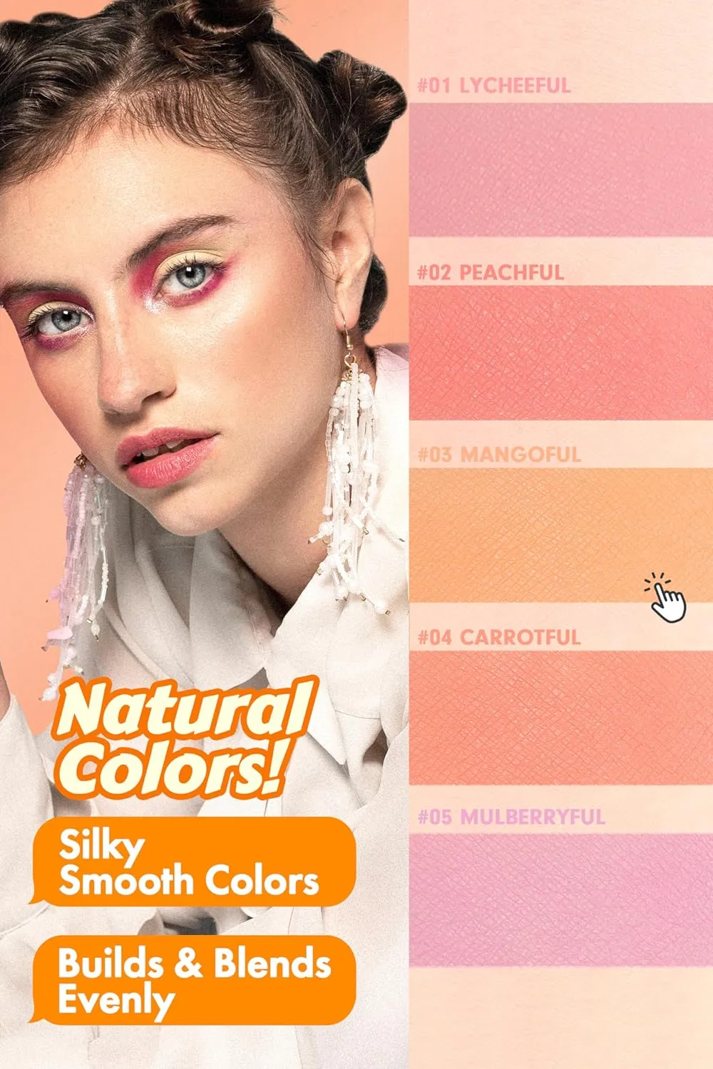 PEACH C Cheerful Blusher | Creamy Blush | Yellow Orange Makeup | Fine Pigmented Blush Powder Compact 0.14 Oz. (03 Mangoful)