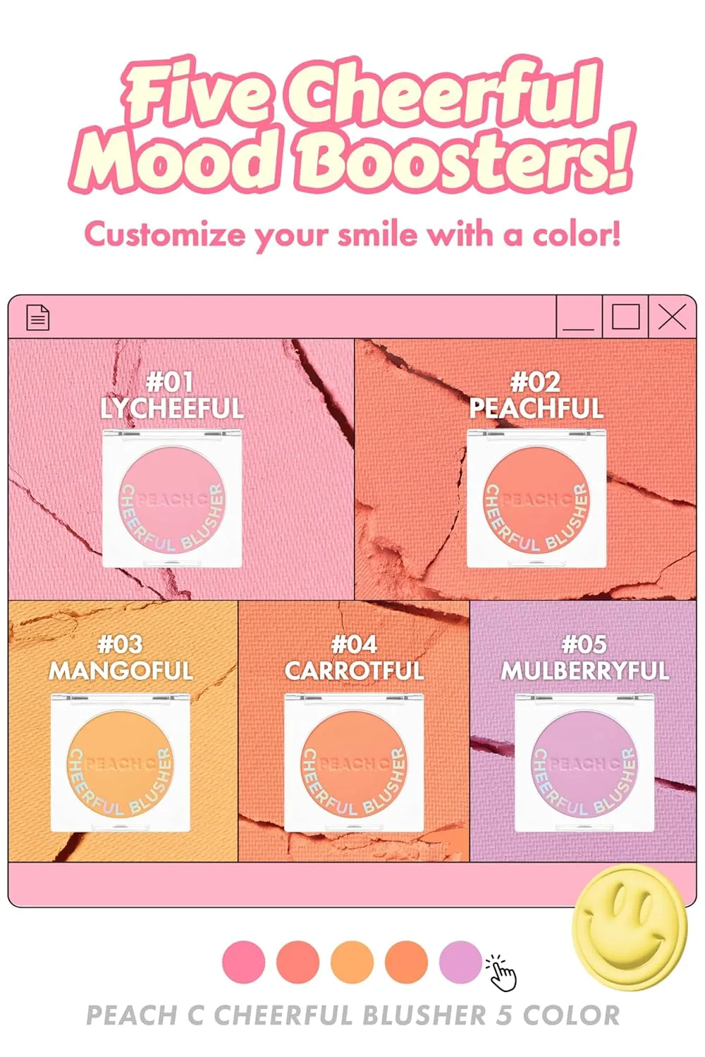 PEACH C Cheerful Blusher - Orange Blush for Cheeks - Korean Makeup Creamy Powder - Fine Pigmented Compact Make Up (04 Carrotful, 0.14 oz)