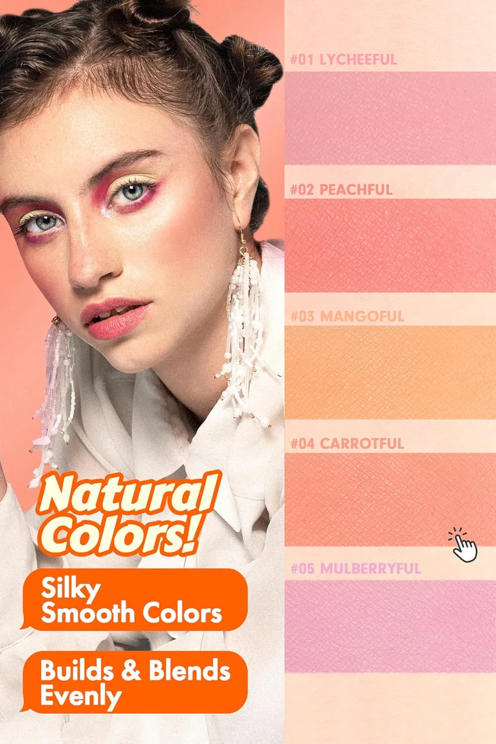 PEACH C Cheerful Blusher - Orange Blush for Cheeks - Korean Makeup Creamy Powder - Fine Pigmented Compact Make Up (04 Carrotful, 0.14 oz)