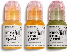 Perma Blend Corrector Mini Set - Tattoo Ink Kit for Microblading & PMU Color Correction - Includes Olive, Pumpkin, and Golden Pigments with Titanium Dioxide - Vegan & Cruelty-Free