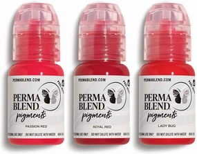 Perma Blend Red Tattoo Ink Set for Permanent Makeup - Lip Blush Microblading Kit - Tattoo Supplies for PMU - Includes Red Apple, Cherry & Cardinal - Vegan (0.5 oz Each)