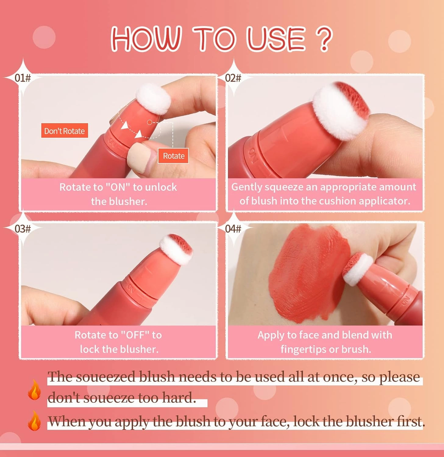 Pink Powder Powder Blusher Liquid Beauty Stick Soft and Durable Easy to Mix Soft Powder Powder Blusher Makeup Lasting Soft Natural Dew Shiny Velvet Texture (6PC, One Size)