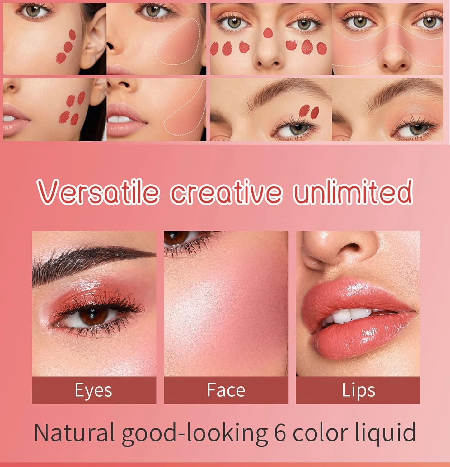 Pink Powder Powder Blusher Liquid Beauty Stick Soft and Durable Easy to Mix Soft Powder Powder Blusher Makeup Lasting Soft Natural Dew Shiny Velvet Texture (6PC, One Size)
