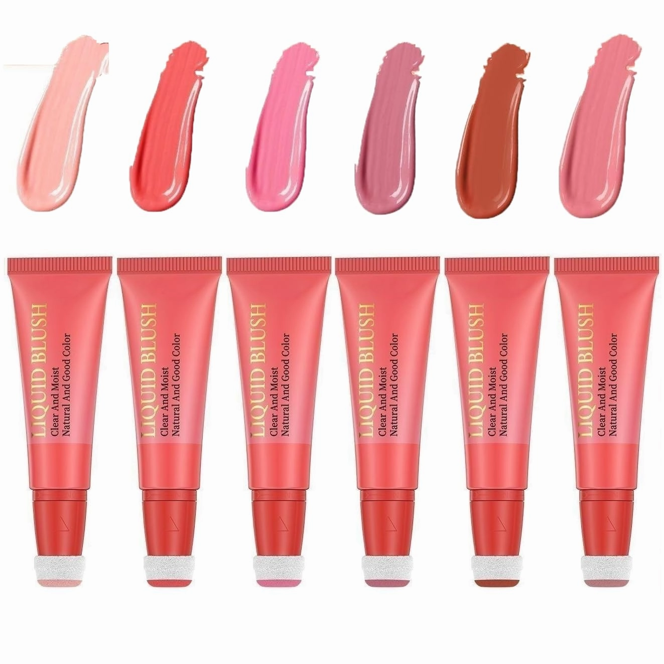 Pink Powder Powder Blusher Liquid Beauty Stick Soft and Durable Easy to Mix Soft Powder Powder Blusher Makeup Lasting Soft Natural Dew Shiny Velvet Texture (6PC, One Size)