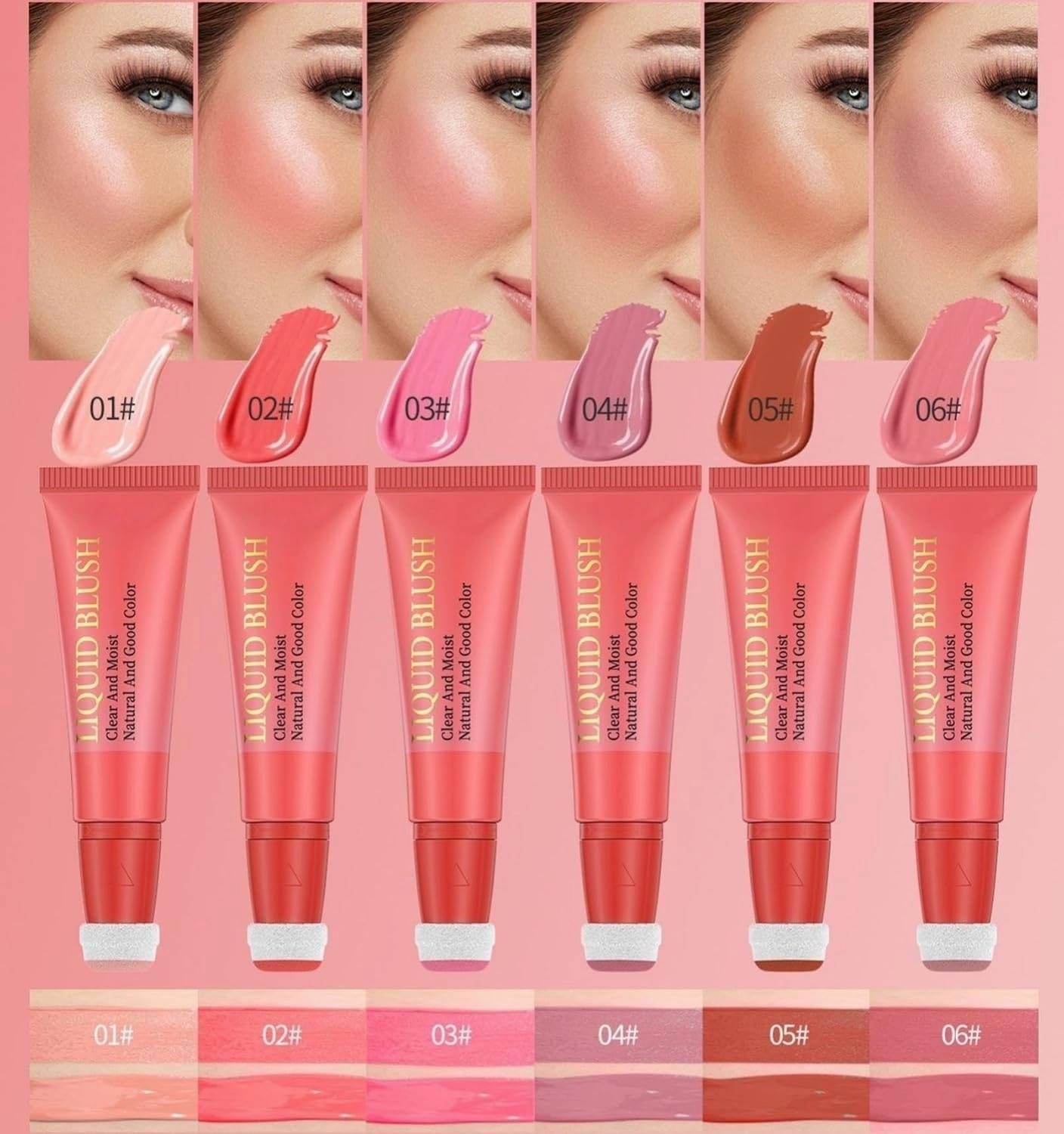 Pink Powder Powder Blusher Liquid Beauty Stick Soft and Durable Easy to Mix Soft Powder Powder Blusher Makeup Lasting Soft Natural Dew Shiny Velvet Texture (6PC, One Size)