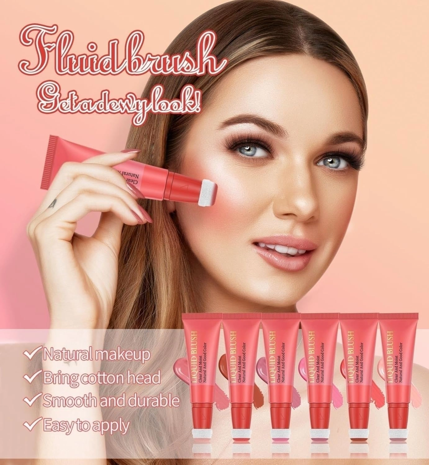 Pink Powder Powder Blusher Liquid Beauty Stick Soft and Durable Easy to Mix Soft Powder Powder Blusher Makeup Lasting Soft Natural Dew Shiny Velvet Texture (6PC, One Size)